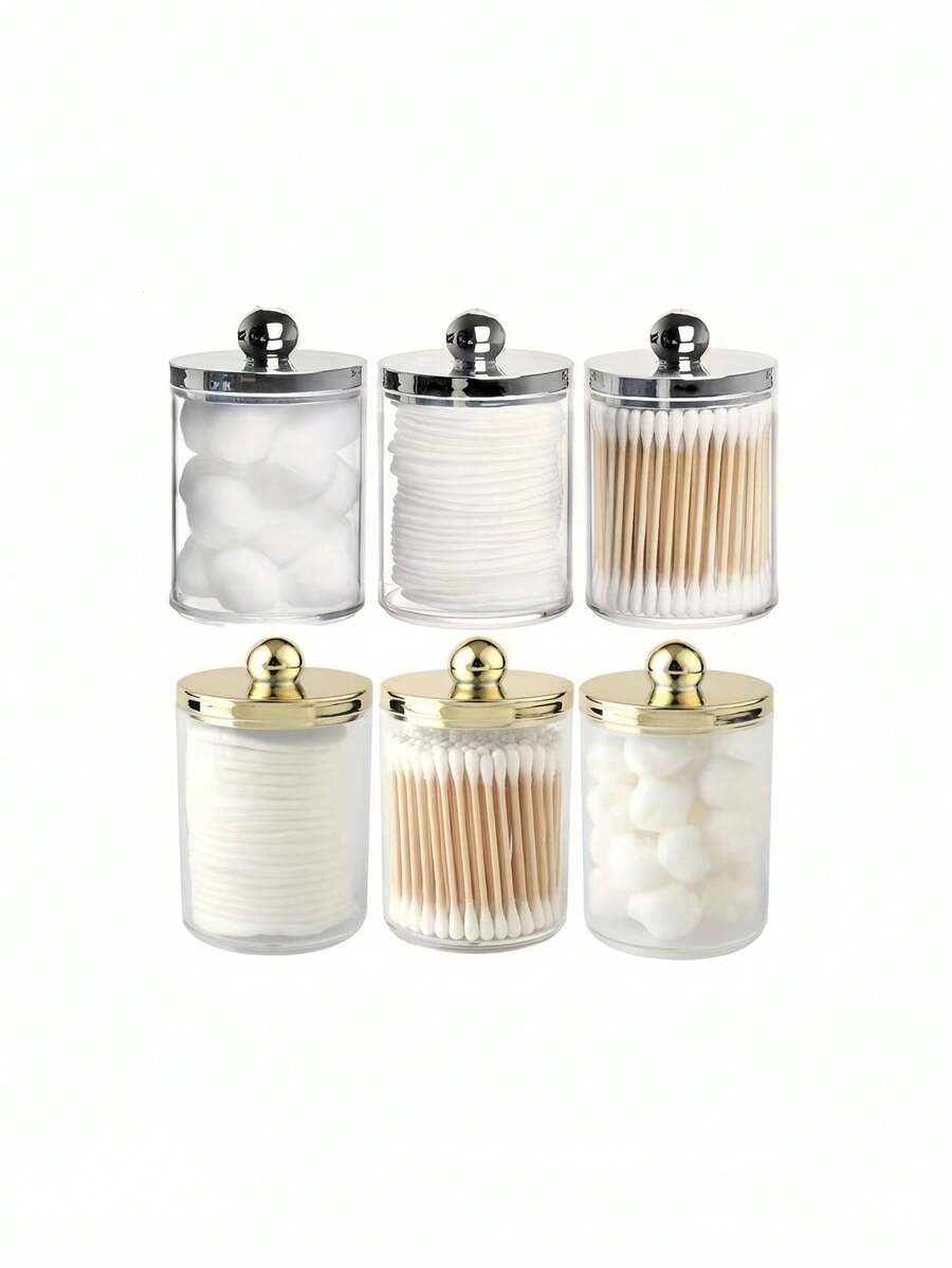 1pc/3pcs Transparent Acrylic Makeup Remover Pad Cleaning Swab Storage Box Desk Dressing Table Dustproof Toothpick Holder With Lid - Multicolor - View 1