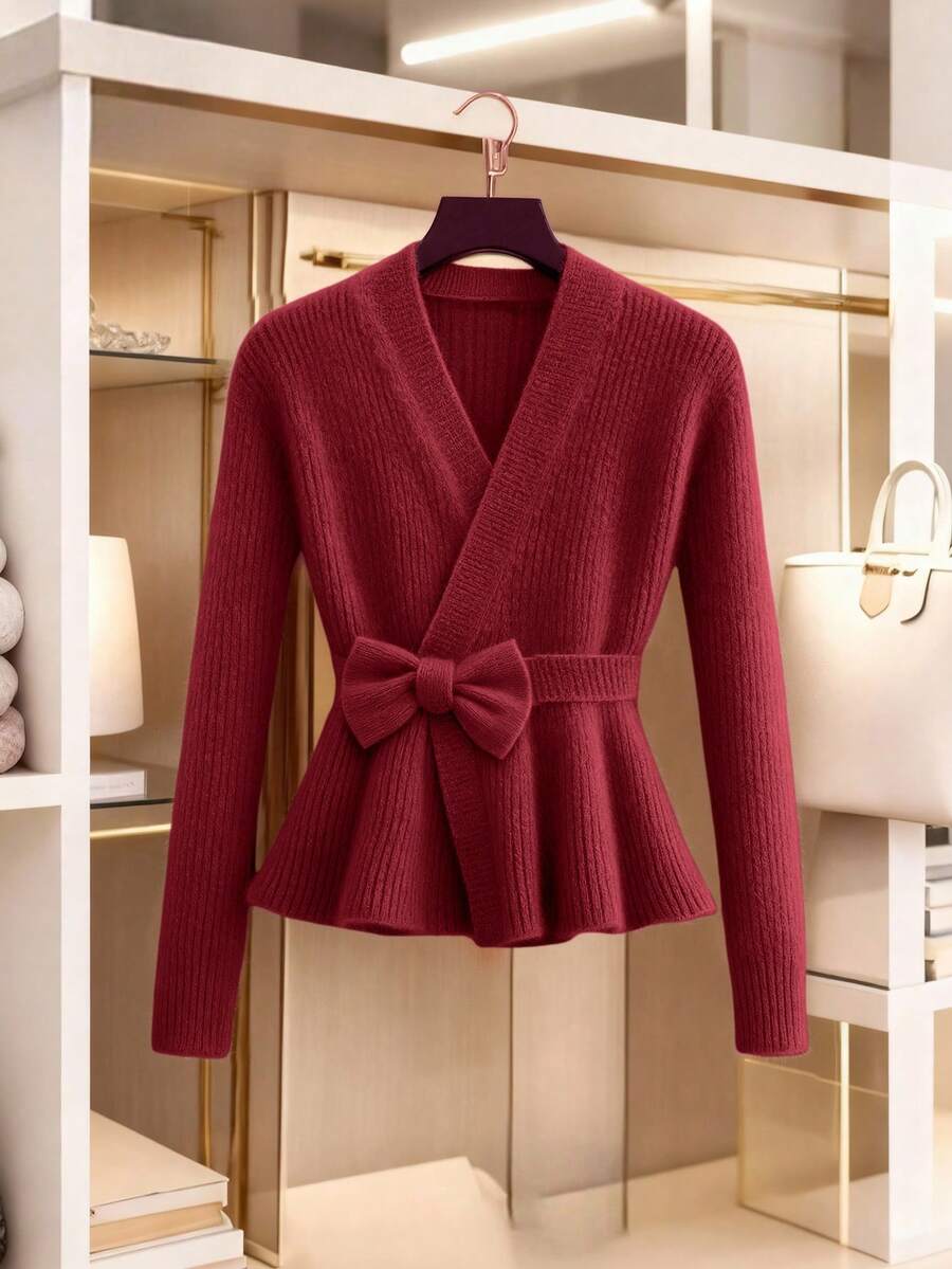 GlowEve New European And American Fashion Mixed Color Elegant Versatile Knitted Sweater Top - Red - View 1