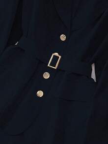 GlowEve CURVE 大码女装畅销纯色翻领长袖优雅女士套装，半身裙和西装外套两件套 - 藏蓝色 - 查看 5