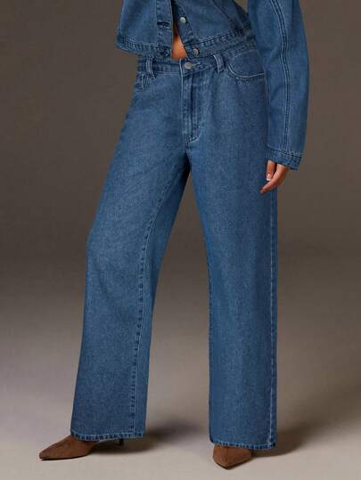 Athîral Women's Casual Straight Leg Jeans With Pockets, Street Style