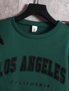 SHEIN 3pcs/Set Kids/Tween Boys Casual Street Style Letter Print Graphic Crew Neck Loose Knit Sweatshirt, Knit Pants, Quilted Padded Vest, Suitable For School, Garden, Beach, Birthday, Spring, Summer, Autumn, Winter