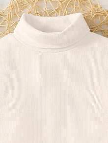 SHEIN 2pcs Young Girl White Solid Color Knit Stand Collar Casual T-Shirt And Pants Set For Summer,Spring,Autumn,Winter,Great Christmas Gift For Young Girls - Black and White - View 6