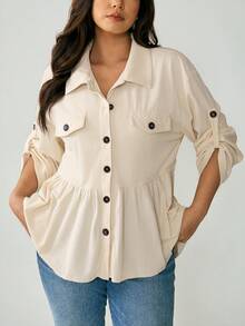 Nubod Kurtka sztruksowa damska na co dzień, zapinana na guziki, w dużych rozmiarach - Morela - Zobacz 1