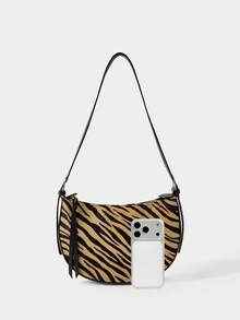 SHECARRY Túi đeo vai thời trang nữ họa tiết da bò, ví cầm tay họa tiết da bò giản dị dành cho nữ. - Đen nâu - Xem 4