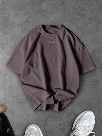 Manfinity Sport Corelite Men's Barbell Print Loose Fit Round Neck Short Sleeve Sports T-Shirt