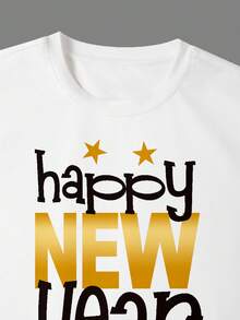 Manfinity Homme Men's Casual Everyday Commute Minimalist Versatile New Year Slogan Print Loose Fit White T-Shirt, Summer - Multicolor - View 5