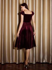 Vintamour Vestido elegante vintage de mujer con bolsillos, vestido de terciopelo para fiesta de vacaciones, ropa de otoño para mujer, ropa de otoño para mujer, atuendos de otoño para mujer, ropa de invierno para mujer, vestidos de otoño para mujer, vestidos de invierno para mujer, ropa de Halloween para mujer, ropa de Navidad para mujer, atuendo de Navidad para mujer, ropa del Día Nacional de Arabia Saudita, vestido de fiesta elegante, vestidos elegantes para fiesta, vestidos elegantes para mujer, vestido elegante verde, ropa nueva de año - Burdeos - Ver 6