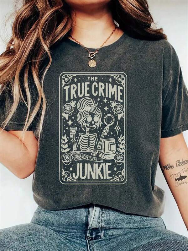 Glissea Halloween Skull Girl Slogan Round Neck Short Sleeve Fashion Women T-Shirt