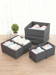 Hộp đựng đồ vải gấp gọn, ngăn kéo đựng quần áo, đồ lót, áo ngực, tất, đồ lót, tủ quần áo, tiết kiệm không gian, trang trí nhà cửa, phòng ký túc xá, thùng đựng đồ màu đen thiết yếu, vật dụng gia đình cần có - Màu xám đen - Xem 8