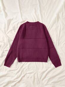 SHEIN EZwear 大码纯色简约圆领长袖毛衣，日常穿着 - 中紫紅色 - 查看 4