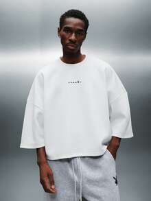 PLAYBOY X SUMWON 宽松廓形宽袖圆领卫衣，冬季舒适休闲套头衫 - 白色 - 查看 2