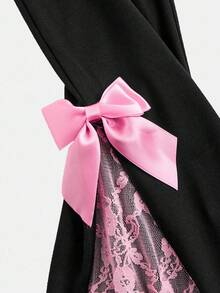 SHEIN ChillGRL Quần ống loe thời trang cho bé gái tuổi teen có nơ trang trí - màu đen - Xem 2