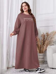 Lacomfia Váy nỉ dài in họa tiết bướm cỡ lớn, thu/đông - Hồng - Xem 6