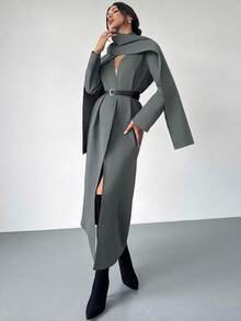 Firerie Women's New Autumn/Winter Scarf Attached Elegant Everyday Commute Lightweight Long Jacket - Grey - View 3