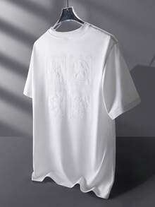Manfinity Homme Camiseta Básica Masculina de Gola Careca de Manga Curta com Bordado, Camiseta Bordada de Uso Casual Diário para Homens - Branco - Visão 1