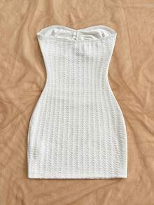 Soleia 女式度假白色针织纹理露肩胸前镂空褶饰金属海星装饰紧身迷你连衣裙，性感派对约会海滩度假夏装 - 白色 - 查看 2