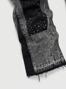 ROMWE MEN Street Life Men's Fashion Shiny Pocket Decor Casual Street Wear Rhinestone Embellished Jeans - Grey - View 4