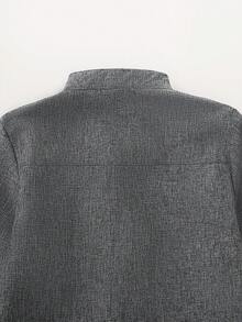 Souflis Souflis 男童休闲日常通勤字母印花立领单排扣衬衫，秋/春季款 - 深灰色 - 查看 5