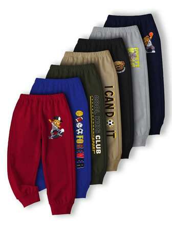 Fantacosmos 7pcs/Set Young Boy Casual Minimalist Streetwear Outfits, Versatile For Outdoor Sports & Daily Wear, Suitable For Autumn/Winter, Includes Blue, Green, Khaki, Gray, Navy, Red, Black Pants For Kids Boys Boys Sport Pants Pack Of Pants Joggers For Boys Kids Hip Hop Pants