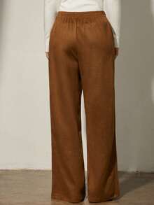 Aveloria Modichic Caramel High Waist Straight Leg Casual Loose Fit Pants - Coffee Brown - View 6