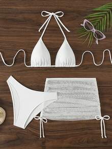 Swim Mod Bộ bikini hai dây màu trơn đi biển dành cho nữ đi nghỉ hè - trắng - Xem 1