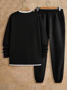 HIMLAND Manfinity Modomio 男士针织修身圆领长袖T恤和弹力腰直筒休闲裤两件套，适合秋冬季男士运动套装 - 彩色 - 查看 2