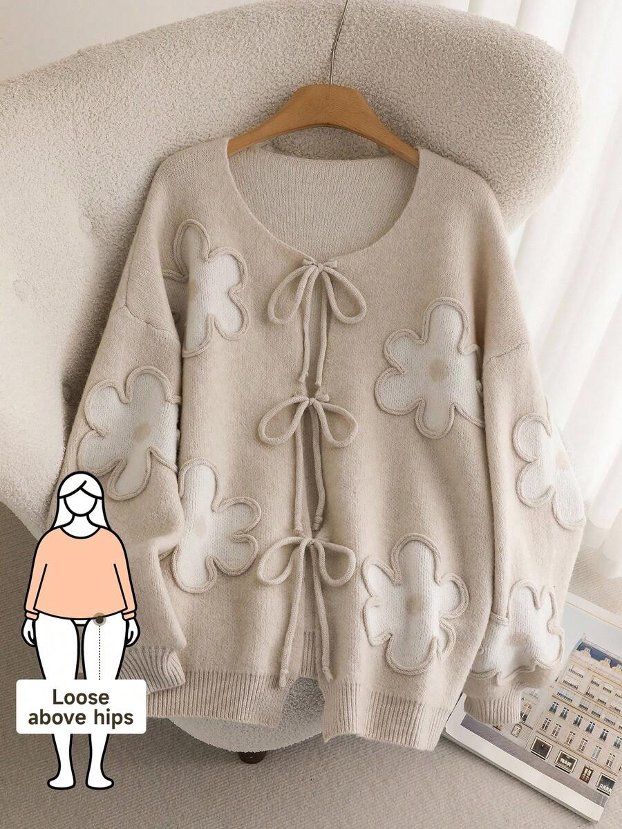 CosyJoli Plus Size Women Heart Knitted Cardigan, French Elegant Fashion Autumn/Winter Sweater Coat