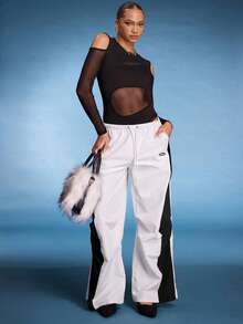 Normani Women's Summer Concert Streetwear Going Out Color-Blocked Parachute Pants Cargo Pants - White - View 4