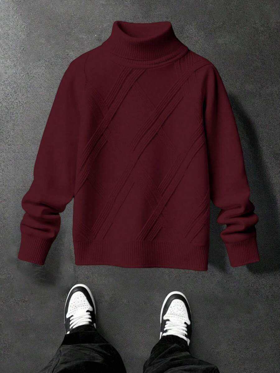 SHEIN Casual Comfortable Versatile Turtleneck Sweater For Teen Boys - Red - View 1