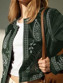 Aveloria Modichic Autumn New French High-End Embroidered Velvet Jacket - Army Green - View 4