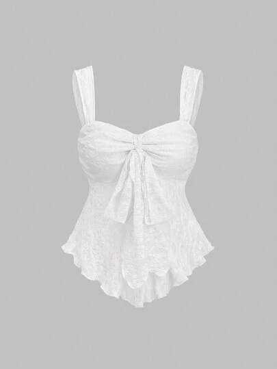 Sweetra 露脐抹胸上衣，饰有蝴蝶结和纹理印花