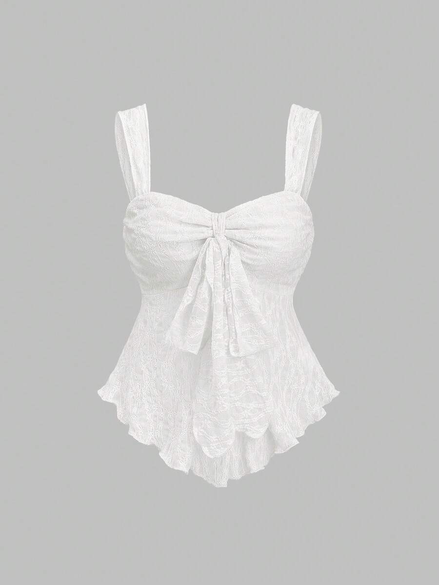 Sweetra 露脐抹胸上衣，饰有蝴蝶结和纹理印花 - 白色 - 查看 1