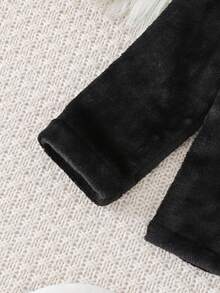 2件套 男童/儿童/青少年经典加厚抓绒格子印花套头睡衣套装，秋冬季休闲家居服 - 黑與白 - 查看 5