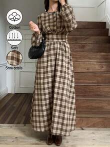 Elyressa A Women's Woven Autumn Dress With A Commuting Style - Brown - View 3