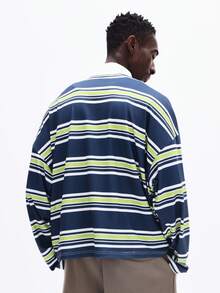 SUMWON Men's Long Sleeve Rugby Polo Shirt With Multi Stripe Pattern And White Collar Casual Preppy Style Top - Multicolor - View 2
