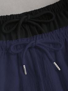 Flirla Petite 2件套女士纯色直筒裤套装 - 藏蓝色 - 查看 8