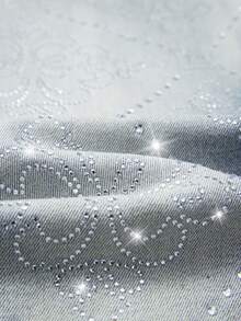 ROMWE MEN Street Life Men's Pleated Floral Rhinestone Embellished Flared Jeans - Blue - View 3