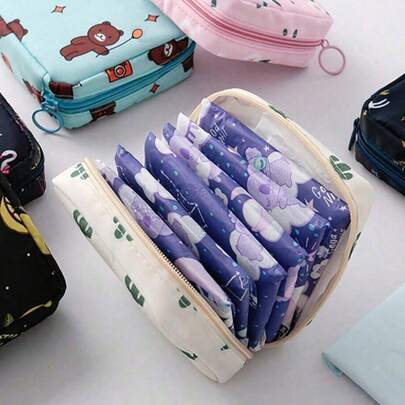 1 Túi đựng đồ đa năng chống thấm nước họa tiết hoạt hình dễ thương - Túi đựng băng vệ sinh dung tích lớn Túi đựng mỹ phẩm Túi đựng đồ dùng học sinh du lịch Túi đựng bút chì Ví Túi đựng đồ dùng văn phòng phẩm (Vị trí in họa tiết không cố định), Phong cách Boho