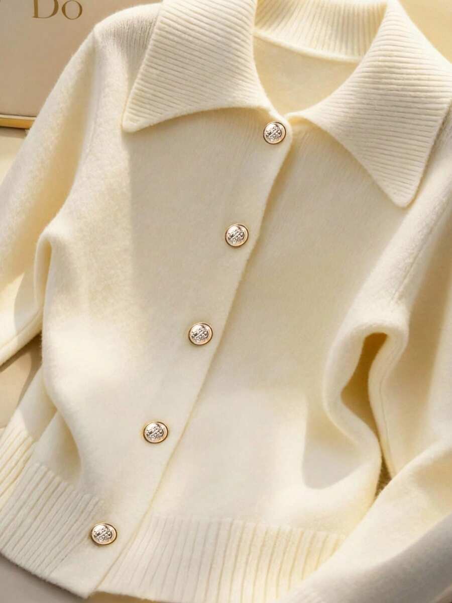 GlowEve CURVE Women's Casual Turndown Collar Long Sleeve Loose Fit Plus Size Cardigan, Outerwear For Autumn/Winter - Apricot - View 1