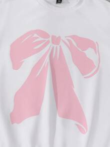 SHEIN ChillGRL 2 件套少女蝴蝶结印花连帽衫和刺绣直筒裤套装 - 淺灰色 - 查看 4