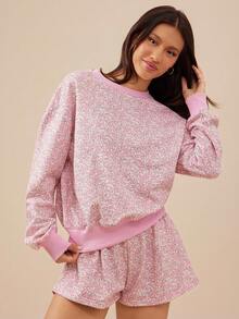 WESTFADE 90年代春季花卉印花超大圆领长袖卫衣 - 粉色 - 查看 5