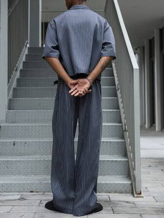 Manfinity Roghcode Men's Casual Street Style Short Sleeve Top And Long Pants Set.Streetwear,Friends,Matching,Baggy,For Men,Graphic,Japanese Style,Unisex,I Love My Girlfriend