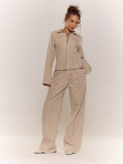 MUSERA Washed Bleached Balloon Fit Denim Jeans Co-Ord Bottoms Only Old Money Cute Country Cottage Core Back To School Casual For Women Butterscotch Office Work Everyday Winter Spring Summer