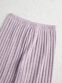 SHEIN Girls Ribbed Knit V-Neck Long Sleeve Pajama Set, Casual Loungewear For Autumn/Winter - Mauve Purple - View 6