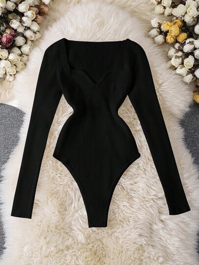女士休闲纯色长袖针织连体裤