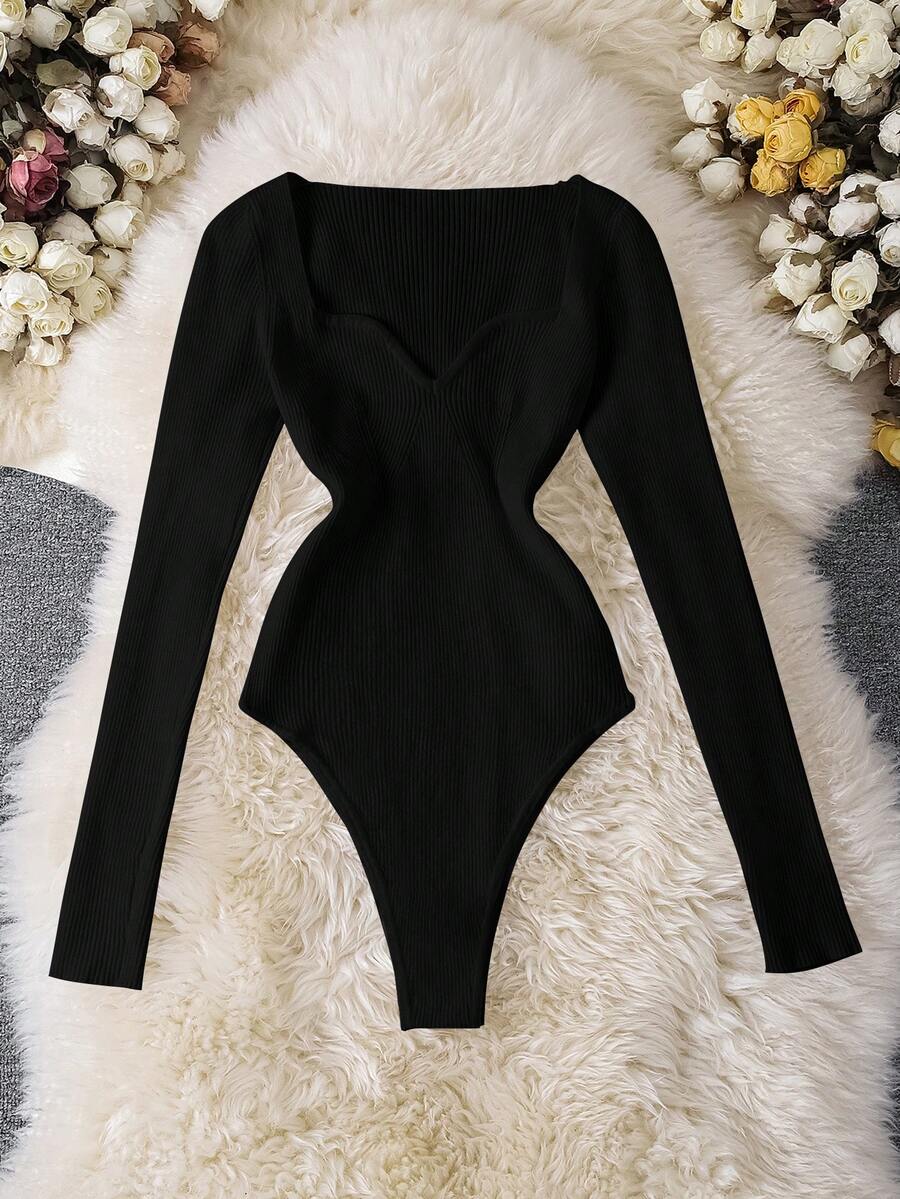 女士休闲纯色长袖针织连体裤