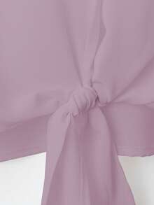 Franclia 法式优雅编织翻领长袖系带开衫，新款夏季白色女士衬衫 - 紫色 - 查看 5