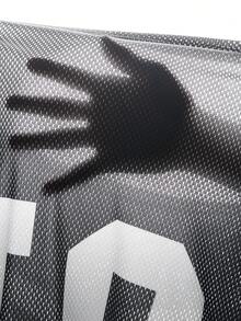 SHEIN EZwear 女士字母印花网眼撞色落肩 T 恤