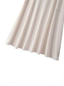 SHEIN PETITE CURVE Große Größen Set mit einfarbigem V-Ausschnitt, Langarm, Knopfverschluss und Rippstrick, 2-teilig - Aprikosenfarben - Übersicht 12