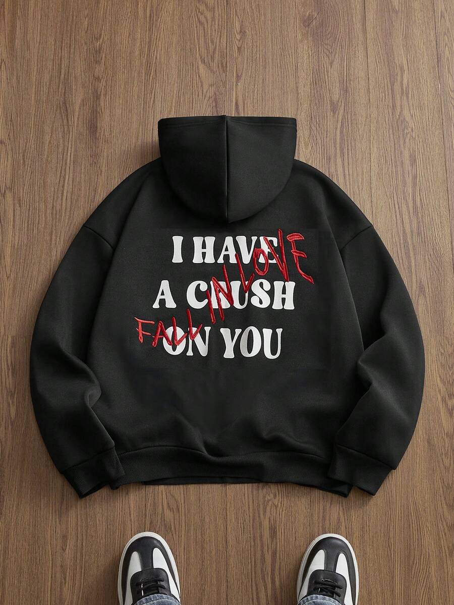 Manfinity VCAY 男士简约印花长袖连帽衫 - 黑色 - 查看 1